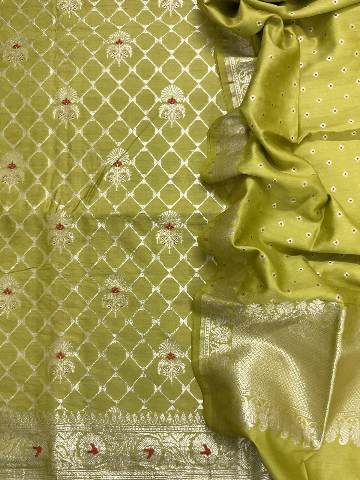 Pure Chanderi Silk Banarasi Weaved Suit - Lime