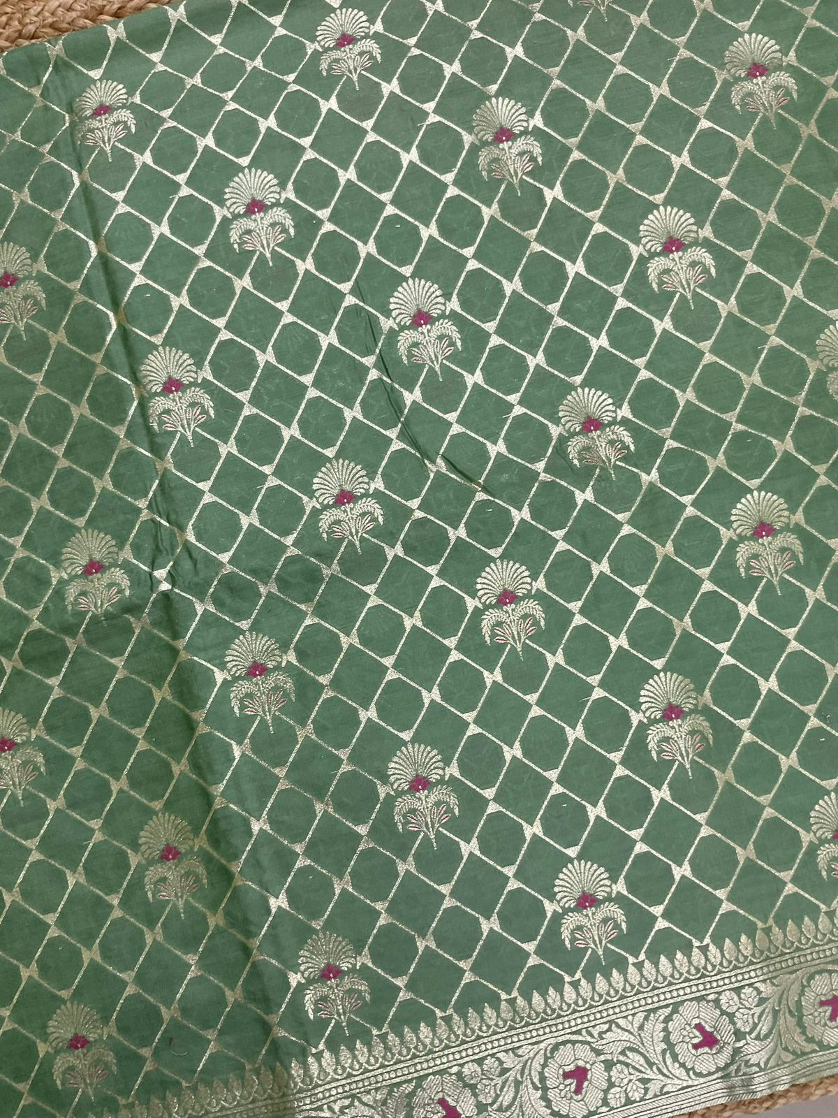 Pure Chanderi Silk Banarasi Weaved Suit - Green