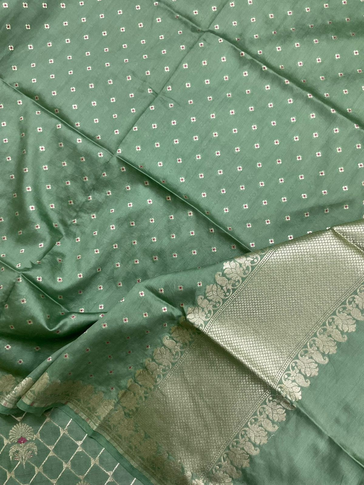 Pure Chanderi Silk Banarasi Weaved Suit - Green