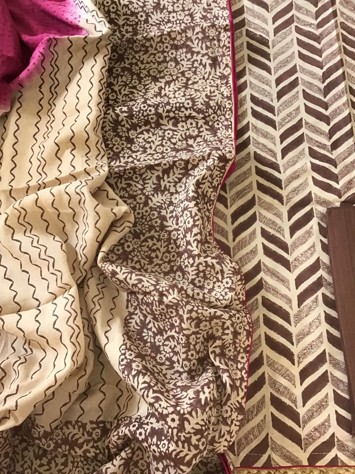 Pure Cotton Printed Suit - Brown