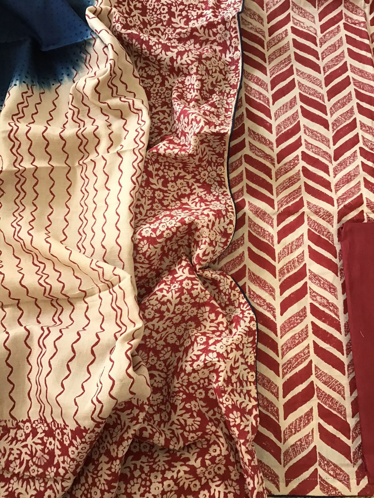 Pure Cotton Printed Suit - Red