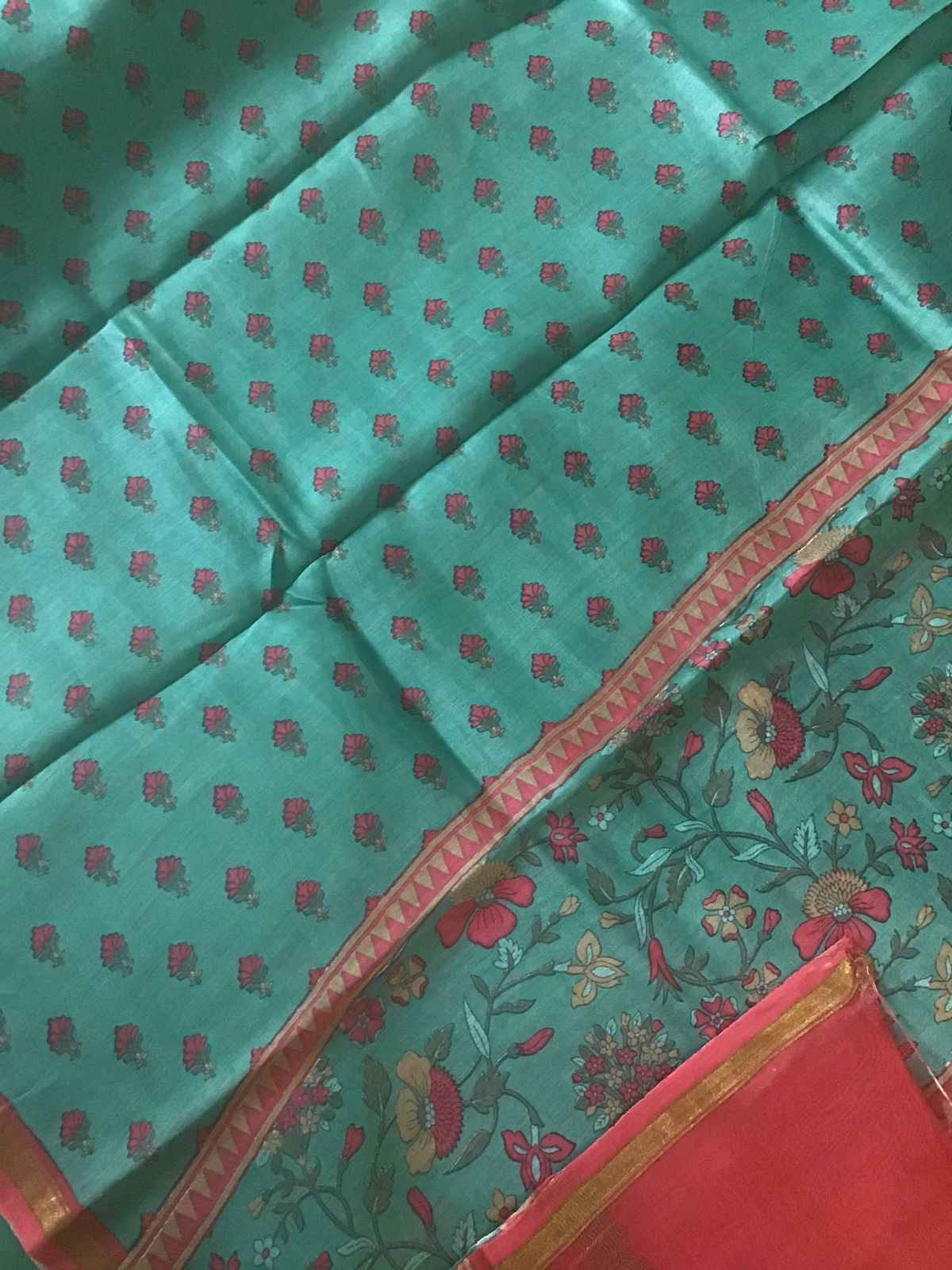 Pure Maheshwari Printed Banarasi Weaved Suit - Green