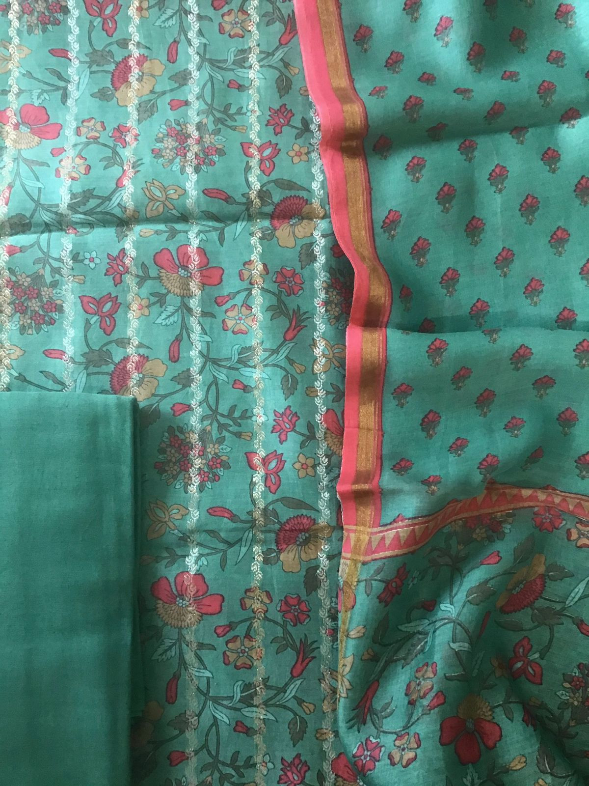 Pure Maheshwari Printed Banarasi Weaved Suit - Green