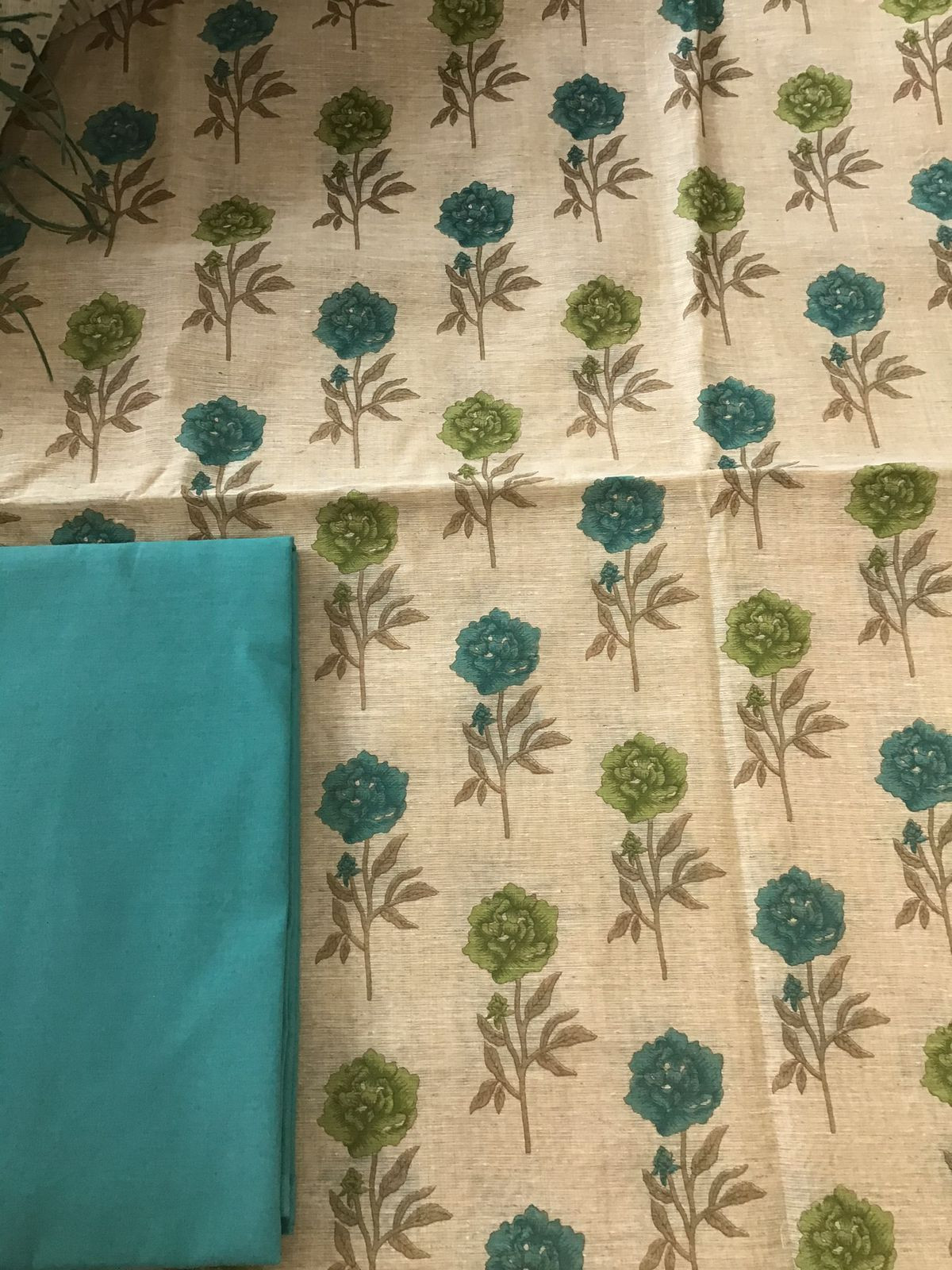 Soft Fine Slub Chanderi Printed Suit - Beige