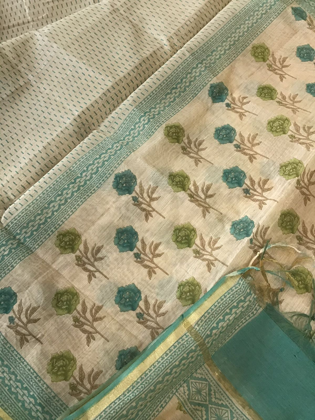 Soft Fine Slub Chanderi Printed Suit - Beige