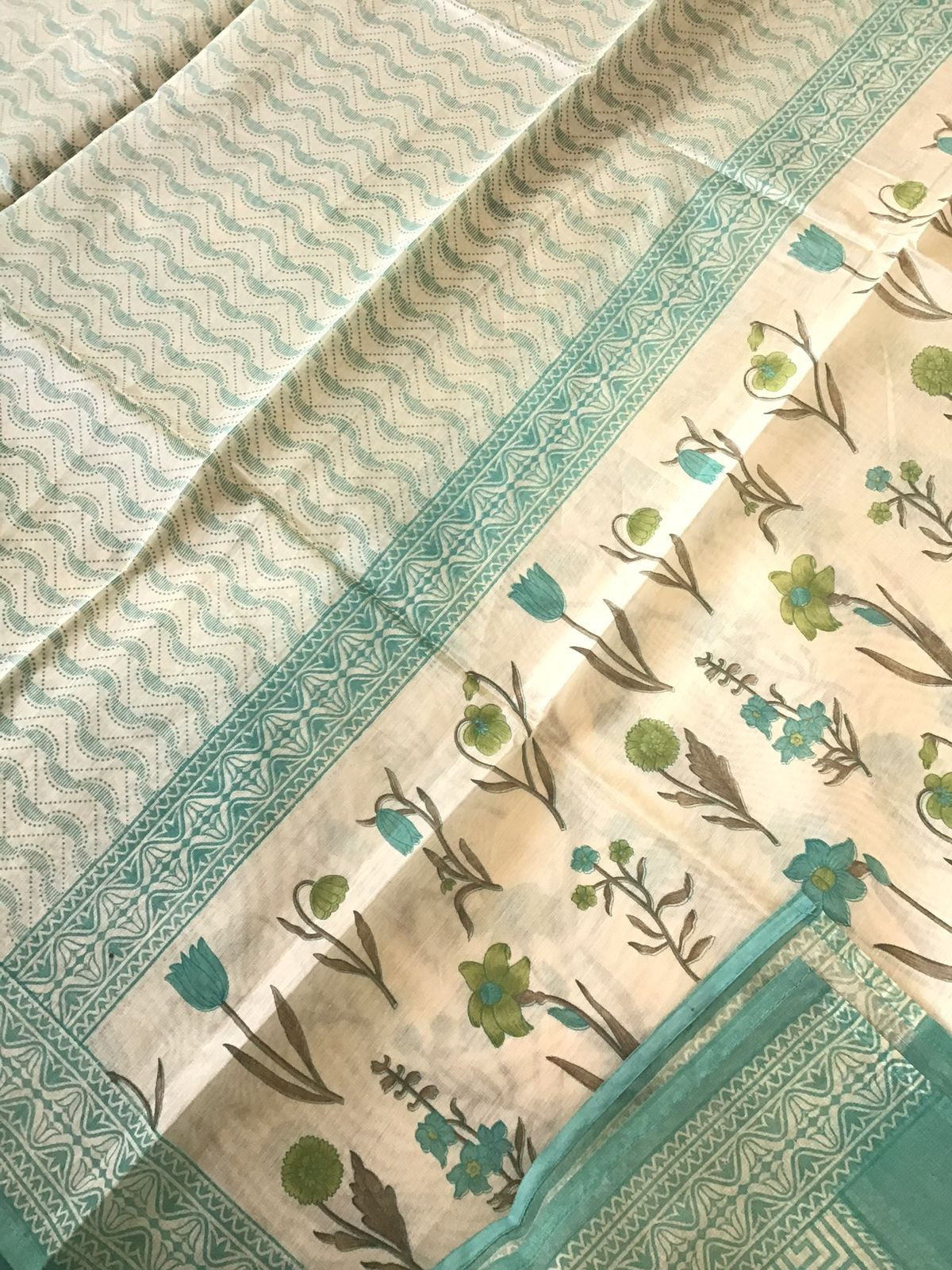 Soft Fine Slub Chanderi Printed Suit - Beige