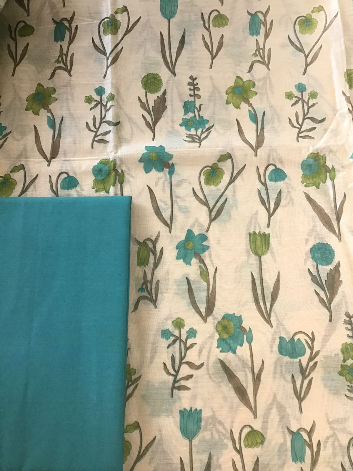 Soft Fine Slub Chanderi Printed Suit - Beige