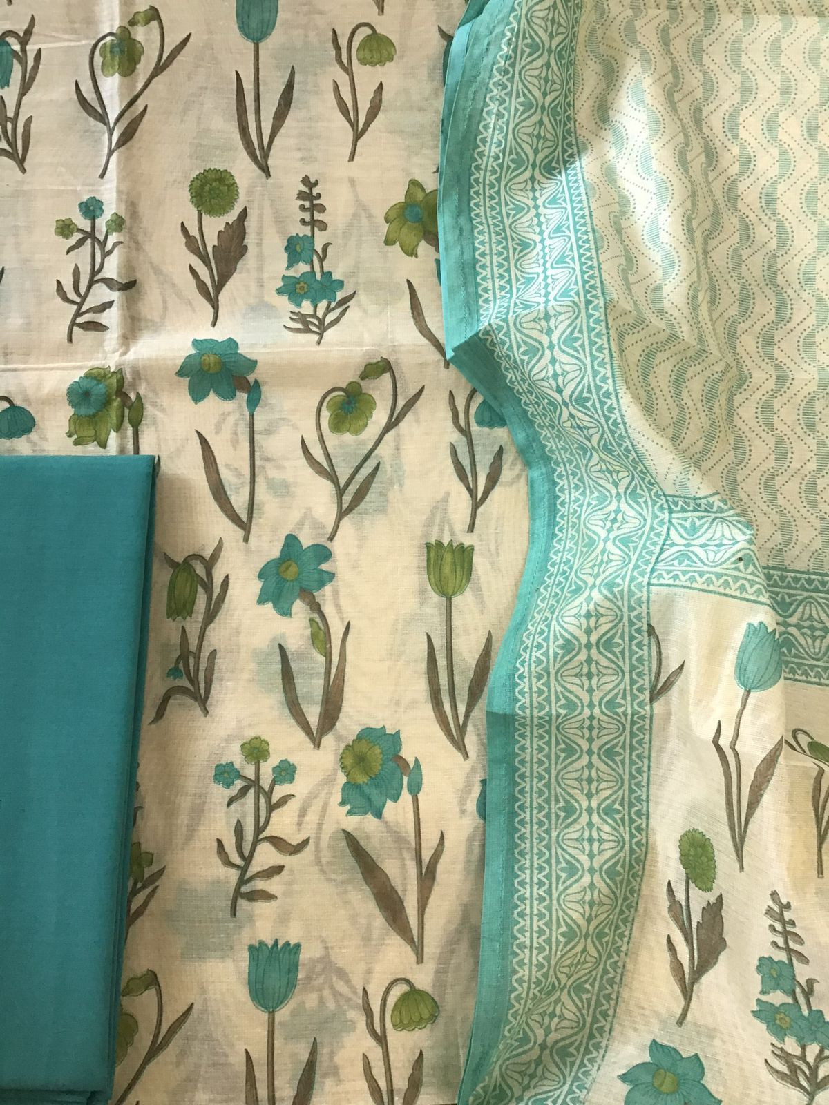 Soft Fine Slub Chanderi Printed Suit - Beige