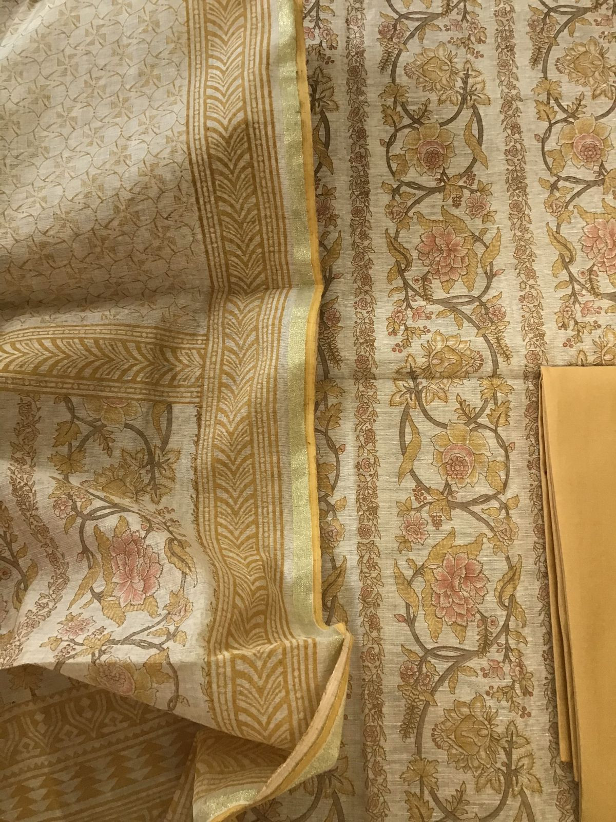 Soft Fine Slub Chanderi Printed Suit - Beige