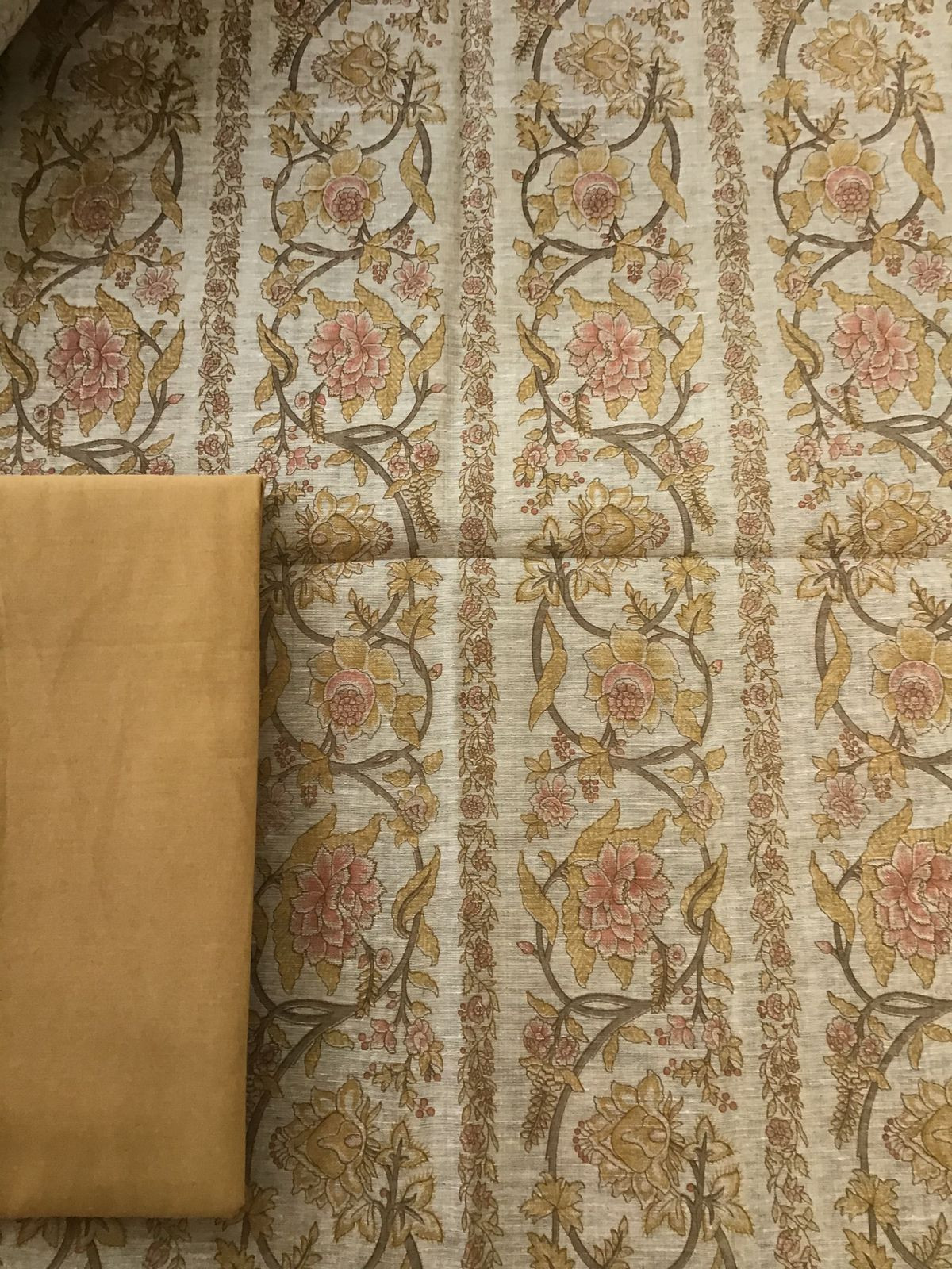 Soft Fine Slub Chanderi Printed Suit - Beige