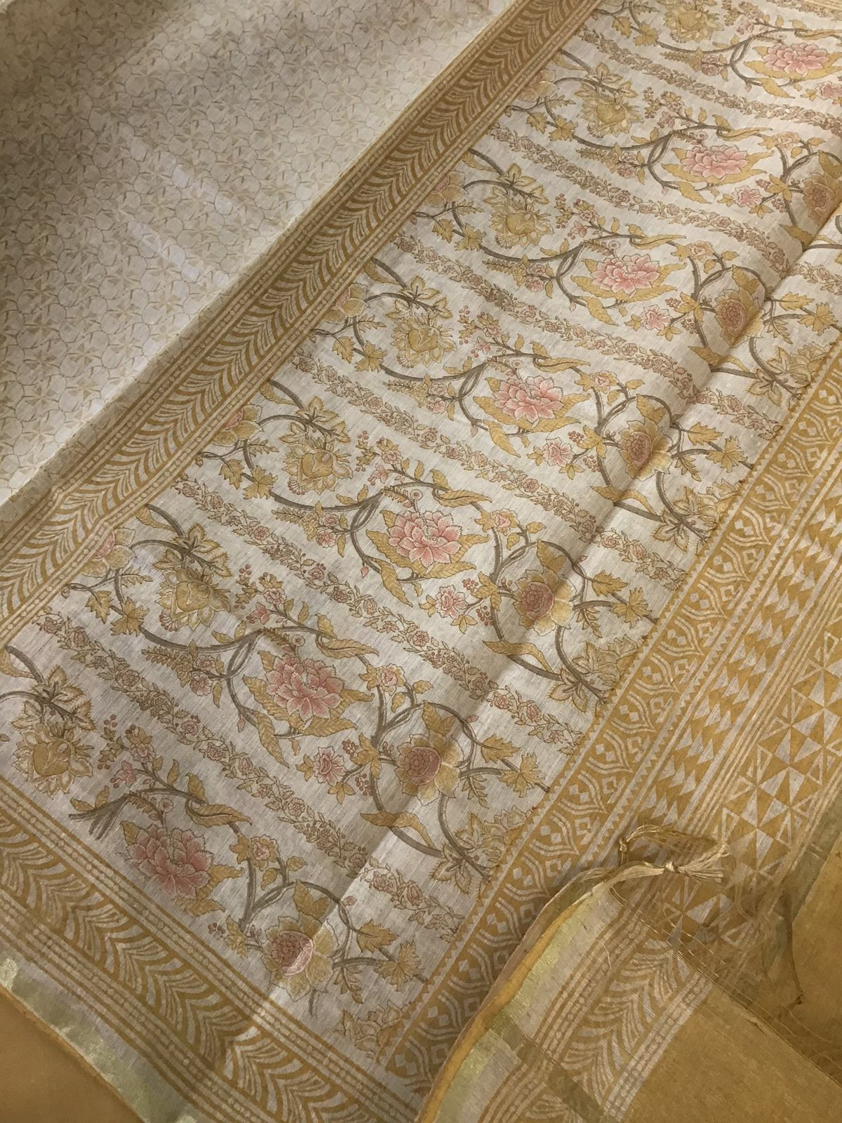 Soft Fine Slub Chanderi Printed Suit - Beige