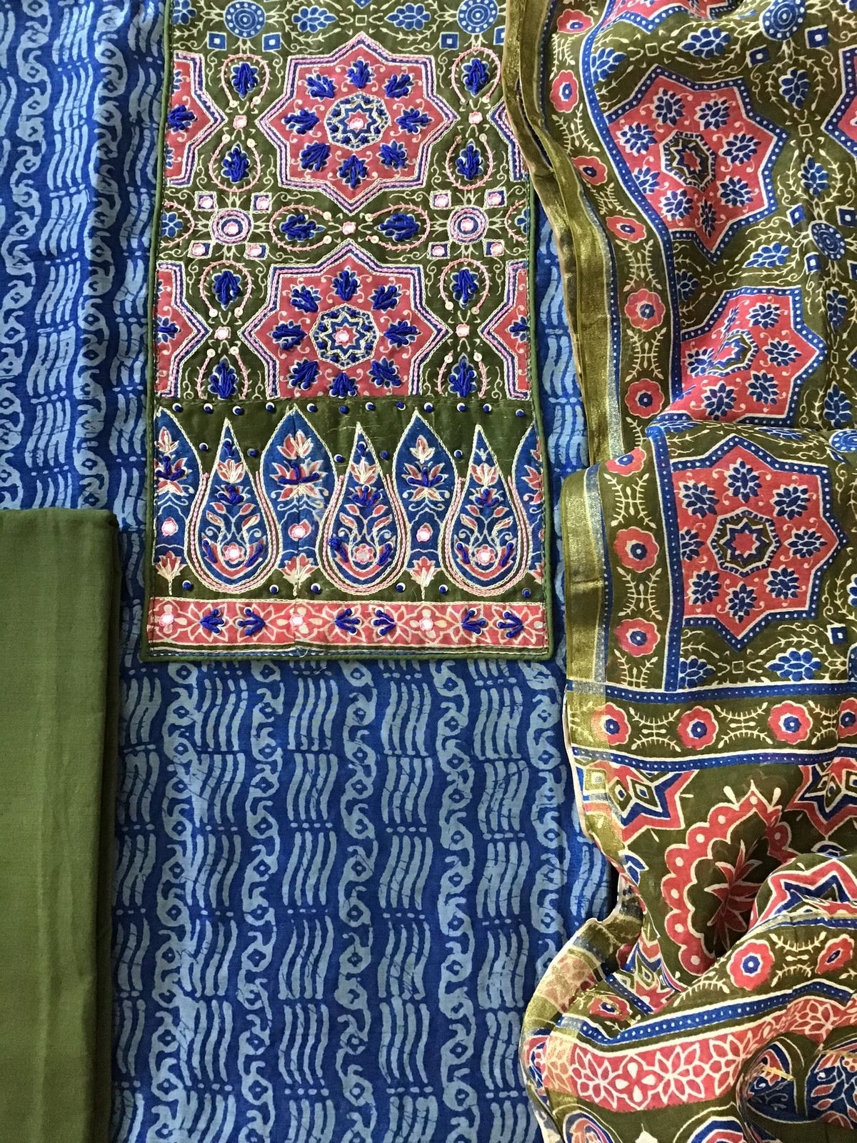 Soft Chanderi Printed Embroidered Suit - Blue