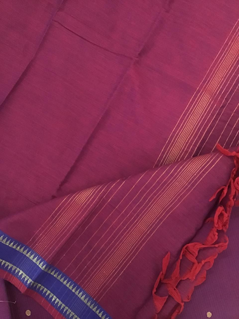 Pure Handloom Cotton Self Weaved Suit - Purple