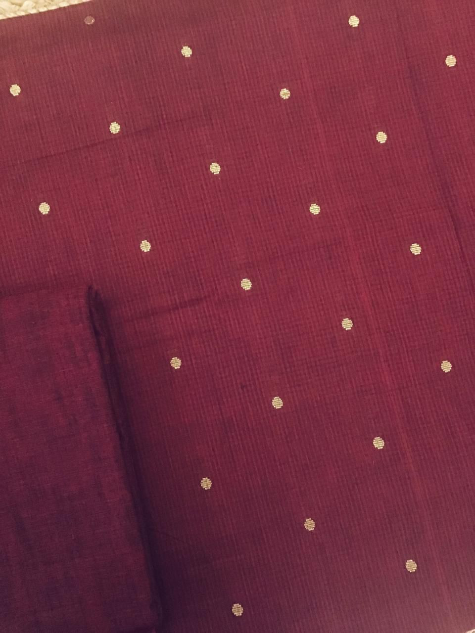 Pure Handloom Cotton Self Weaved Suit - Maroon