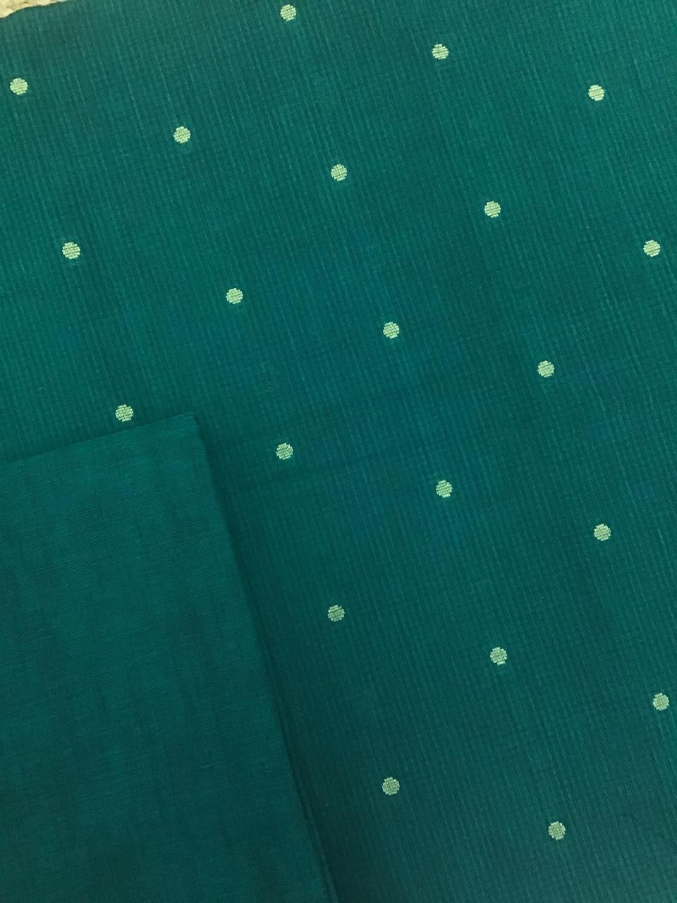 Pure Handloom Cotton Self Weaved Suit - Green