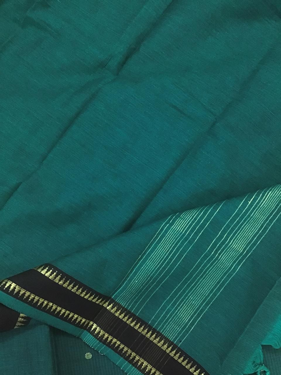 Pure Handloom Cotton Self Weaved Suit - Green