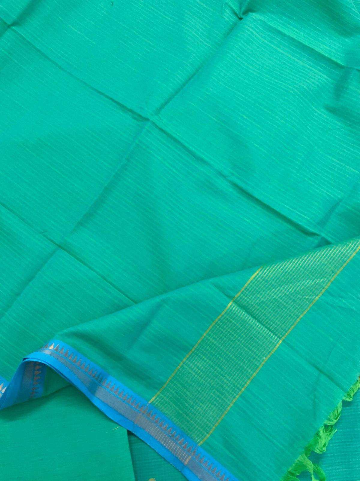 Pure Handloom Cotton Self Weaved Suit - Green