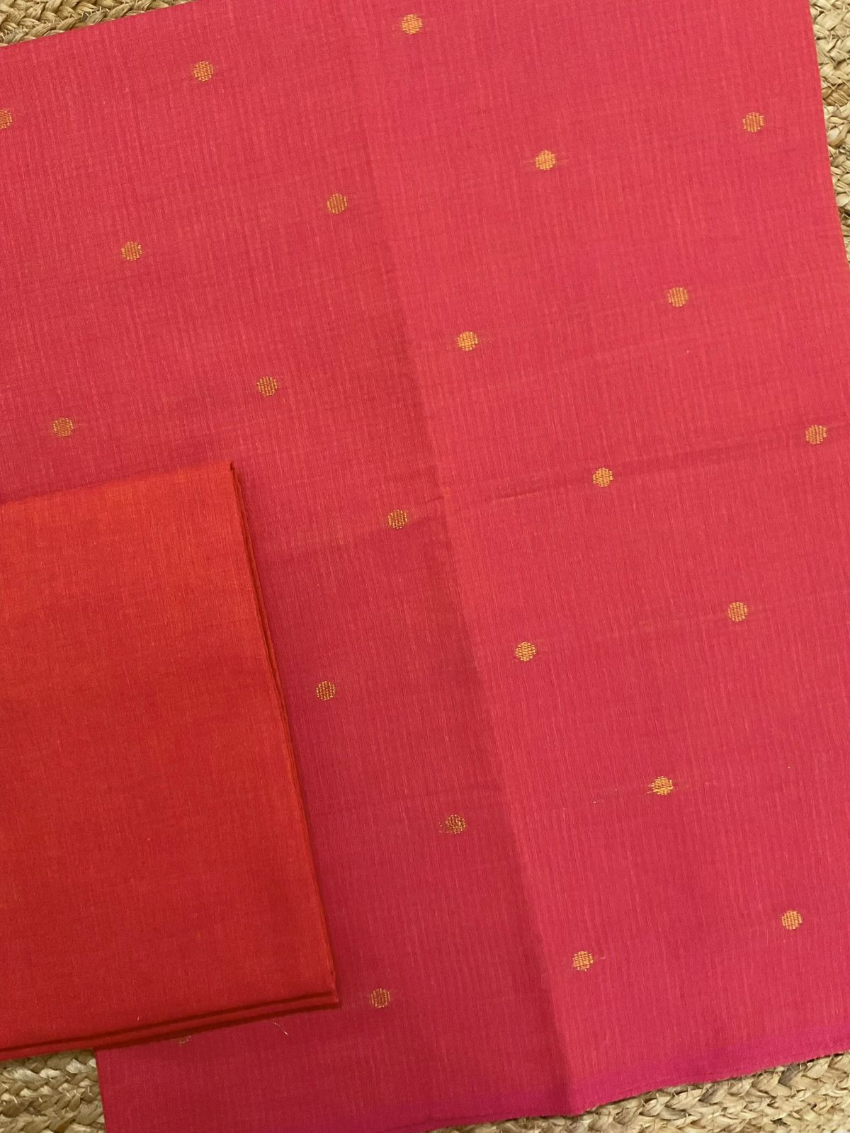 Pure Handloom Cotton Self Weaved Suit - Peachish Pink