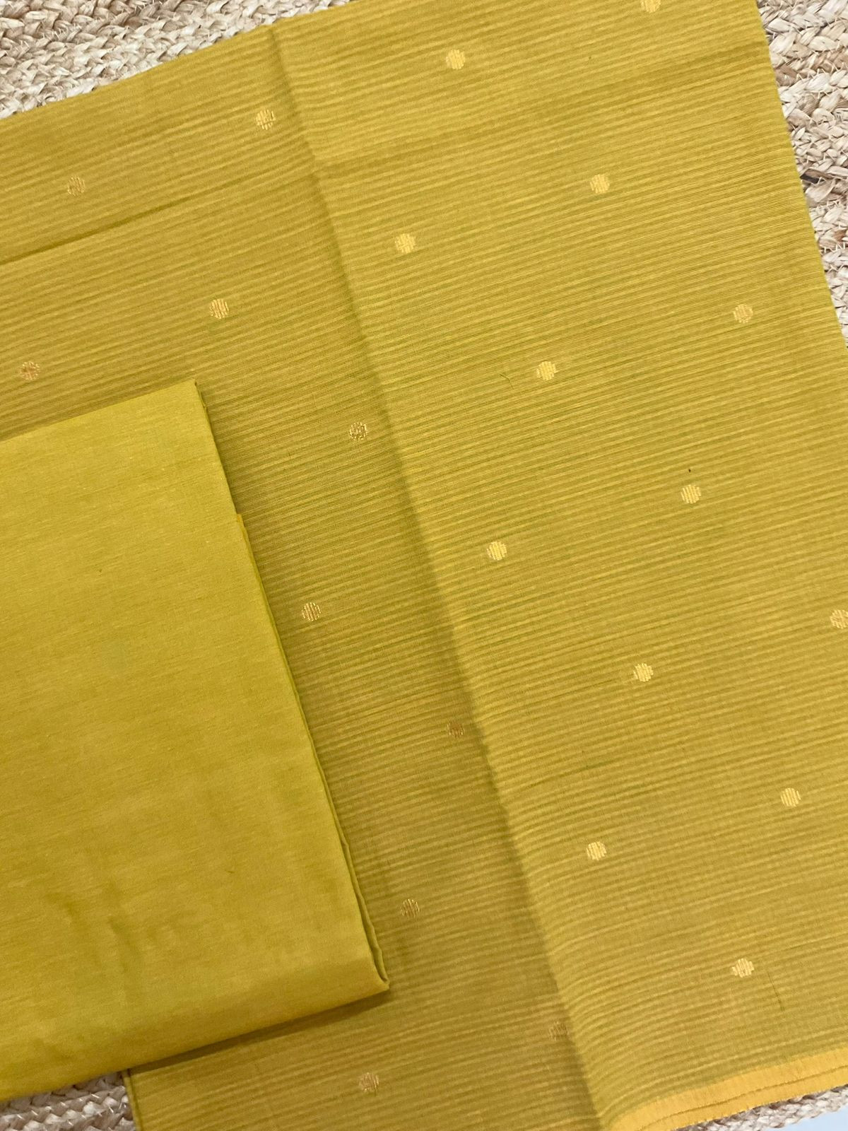 Pure Handloom Cotton Self Weaved Suit - Yellowish Green