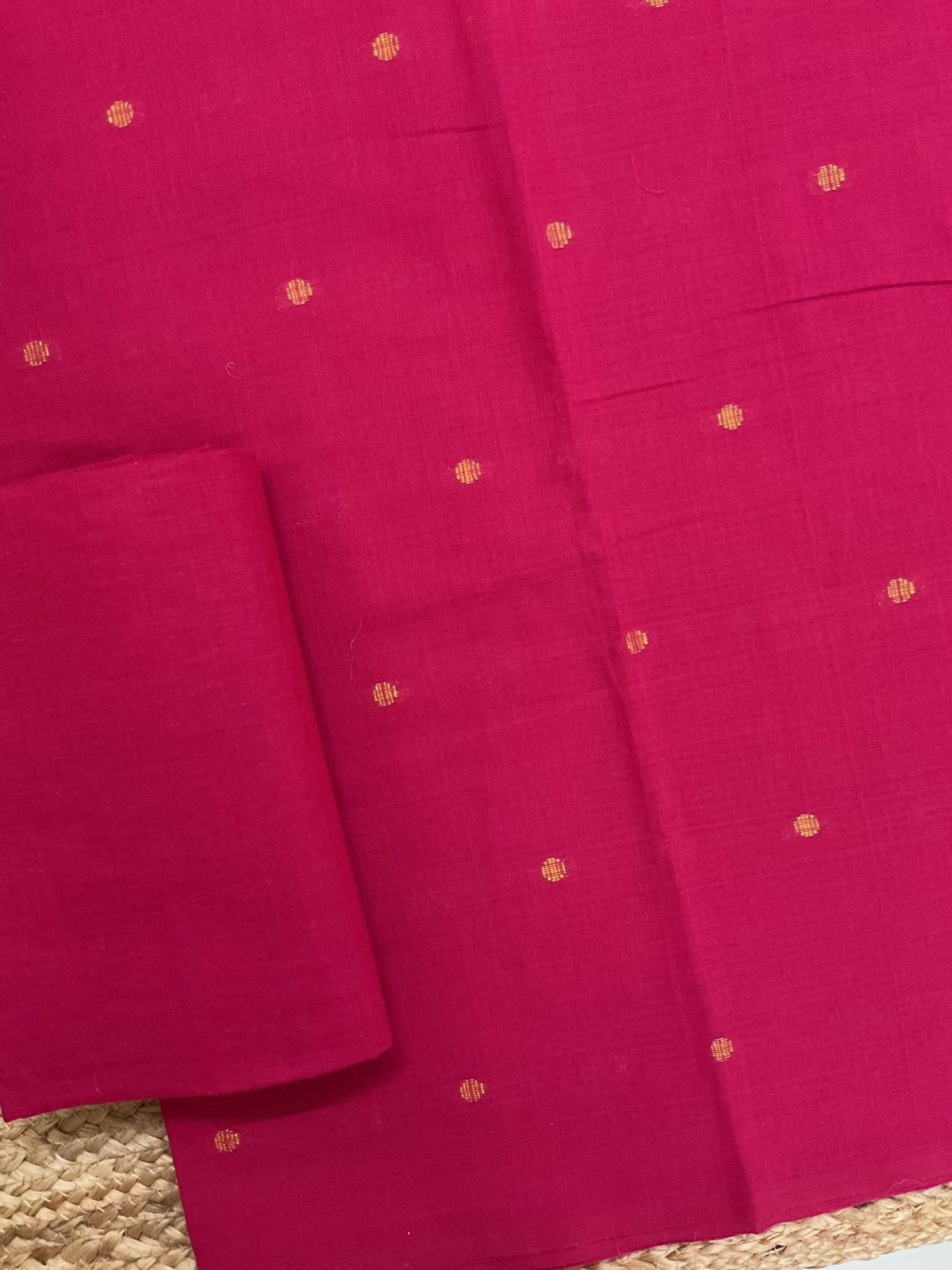 Pure Handloom Cotton Self Weaved Suit - Pink