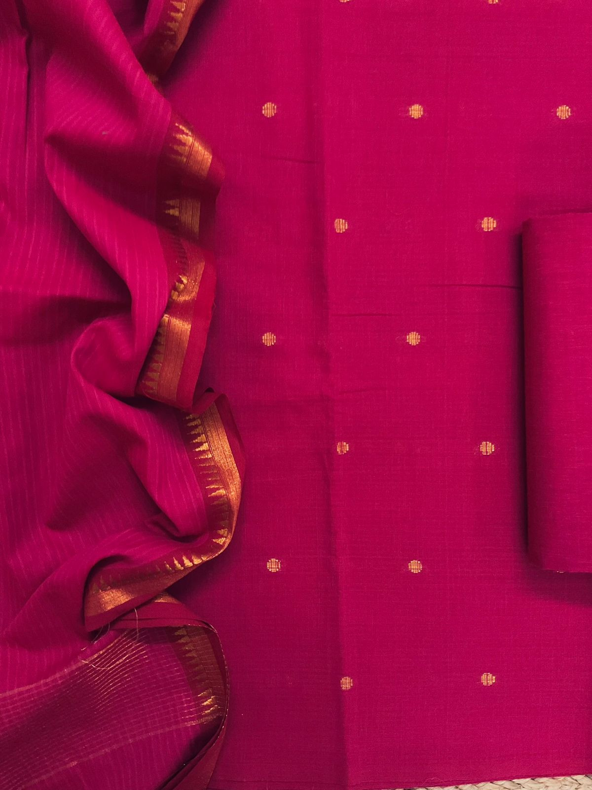 Pure Handloom Cotton Self Weaved Suit - Pink