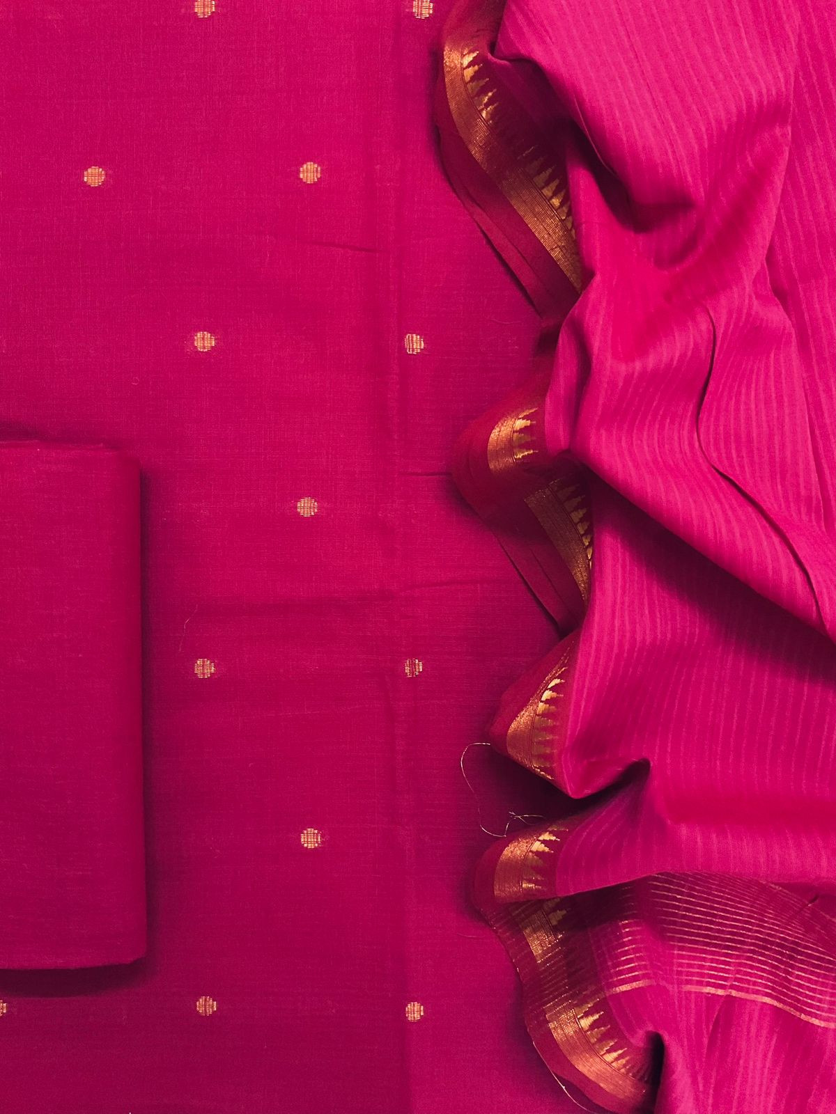 Pure Handloom Cotton Self Weaved Suit - Pink