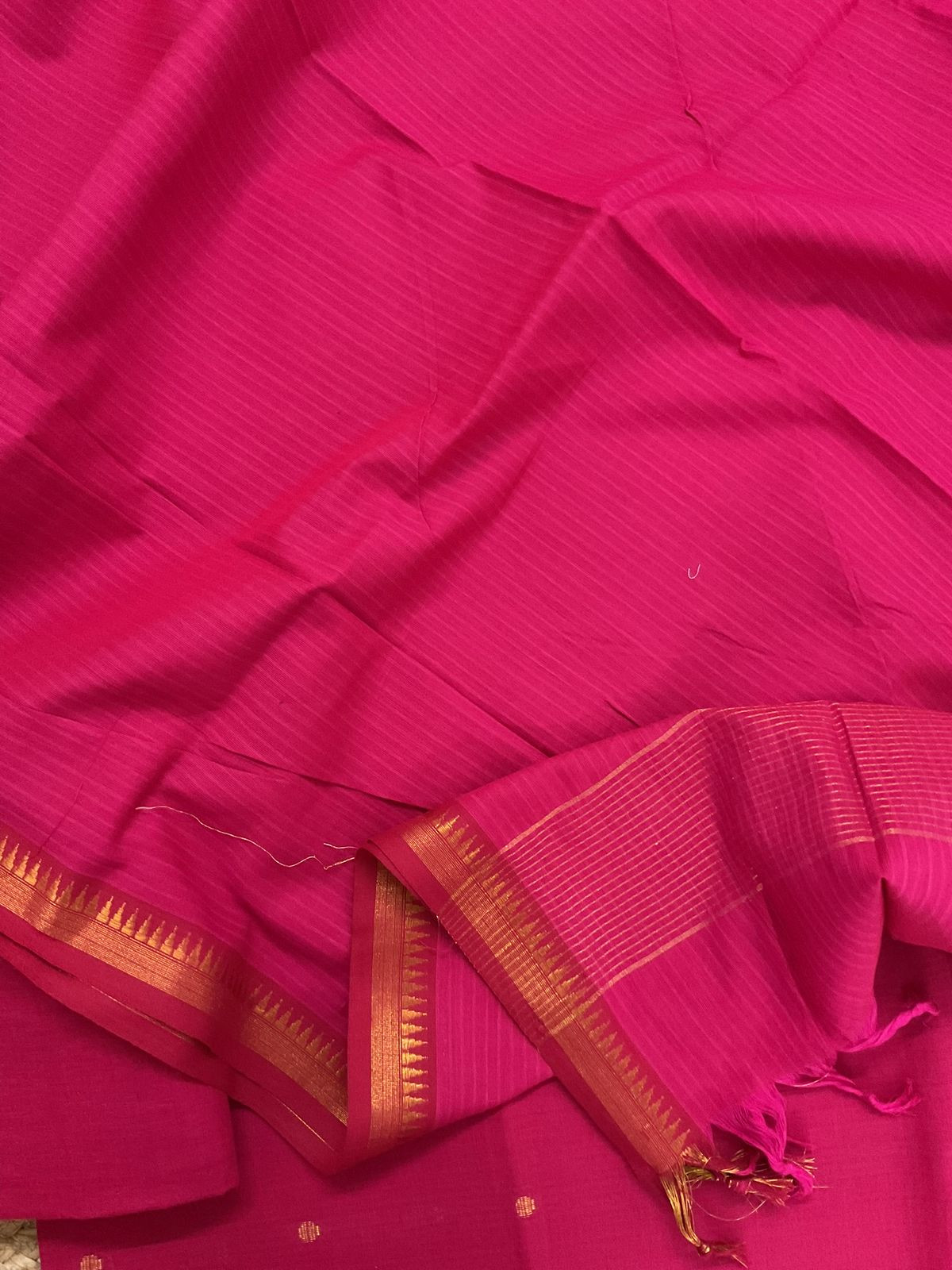 Pure Handloom Cotton Self Weaved Suit - Pink