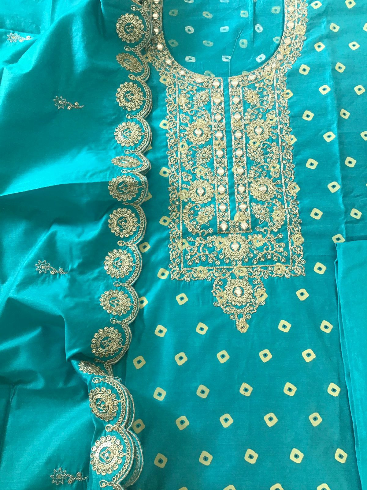 Soft Silk Printed Embroidered Suit - Blue