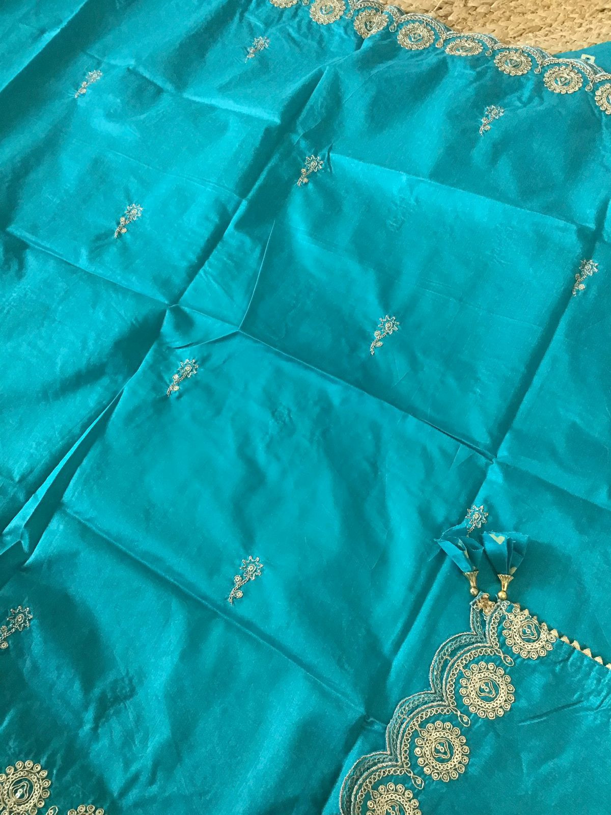 Soft Silk Printed Embroidered Suit - Blue