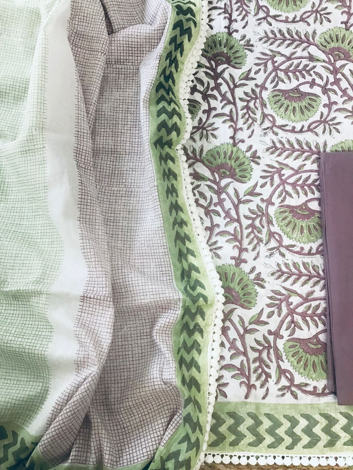 Pure Cotton Printed Suit - Off White