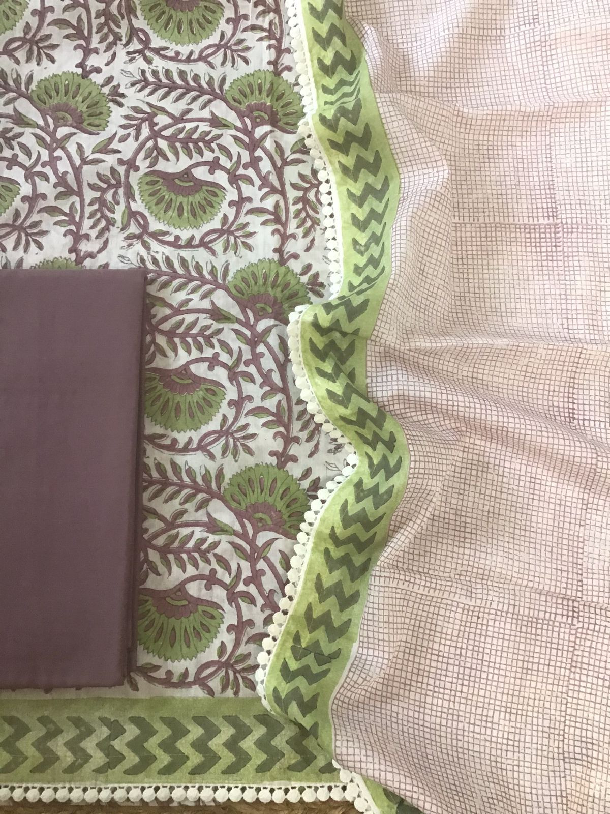 Pure Cotton Printed Suit - Off White