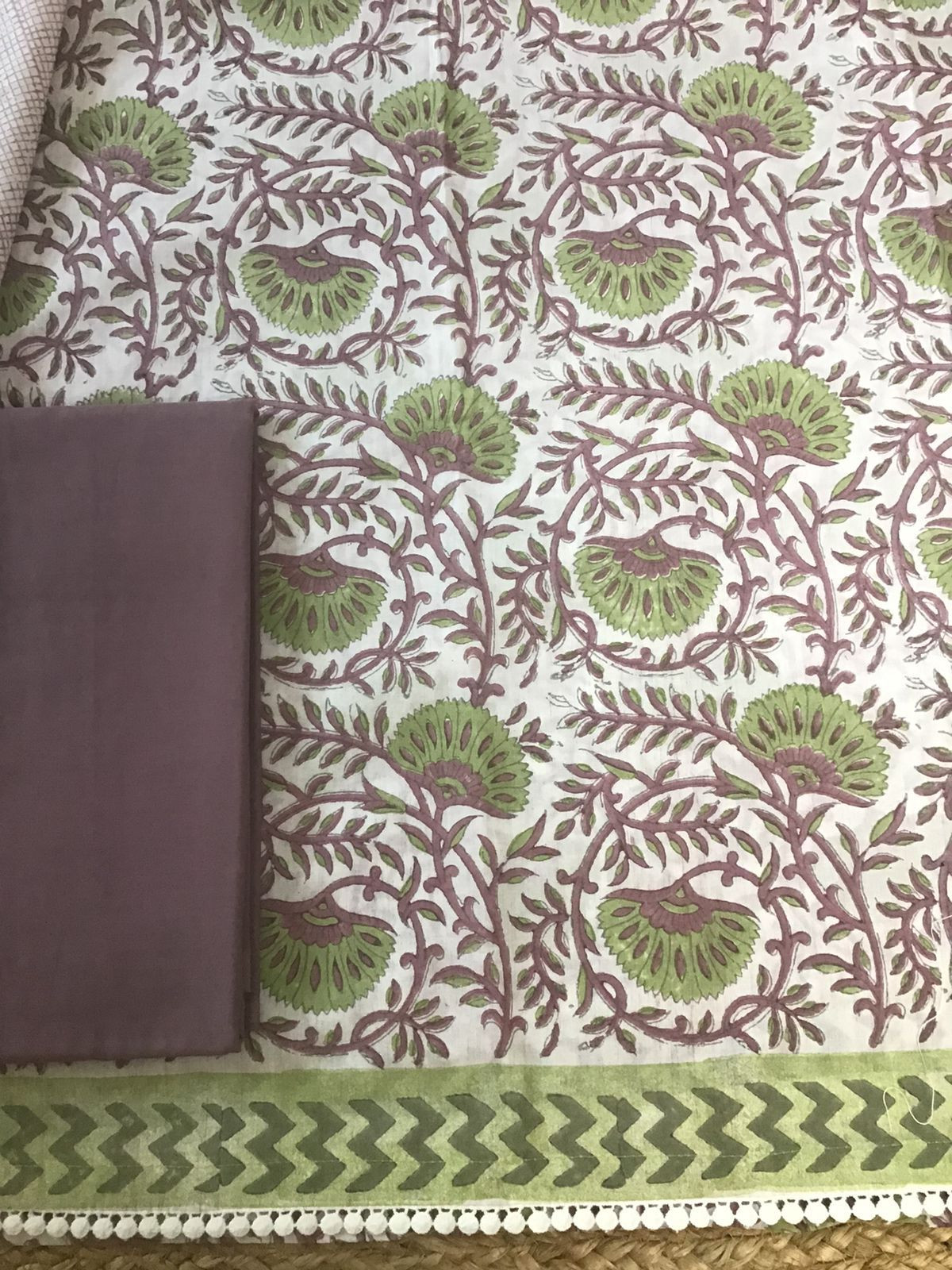 Pure Cotton Printed Suit - Off White