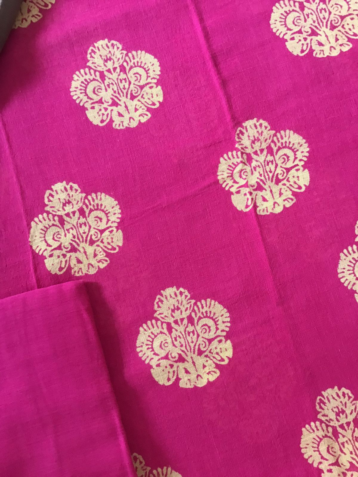 Pure Linen Jute Cotton Silk Printed Suit - Pink