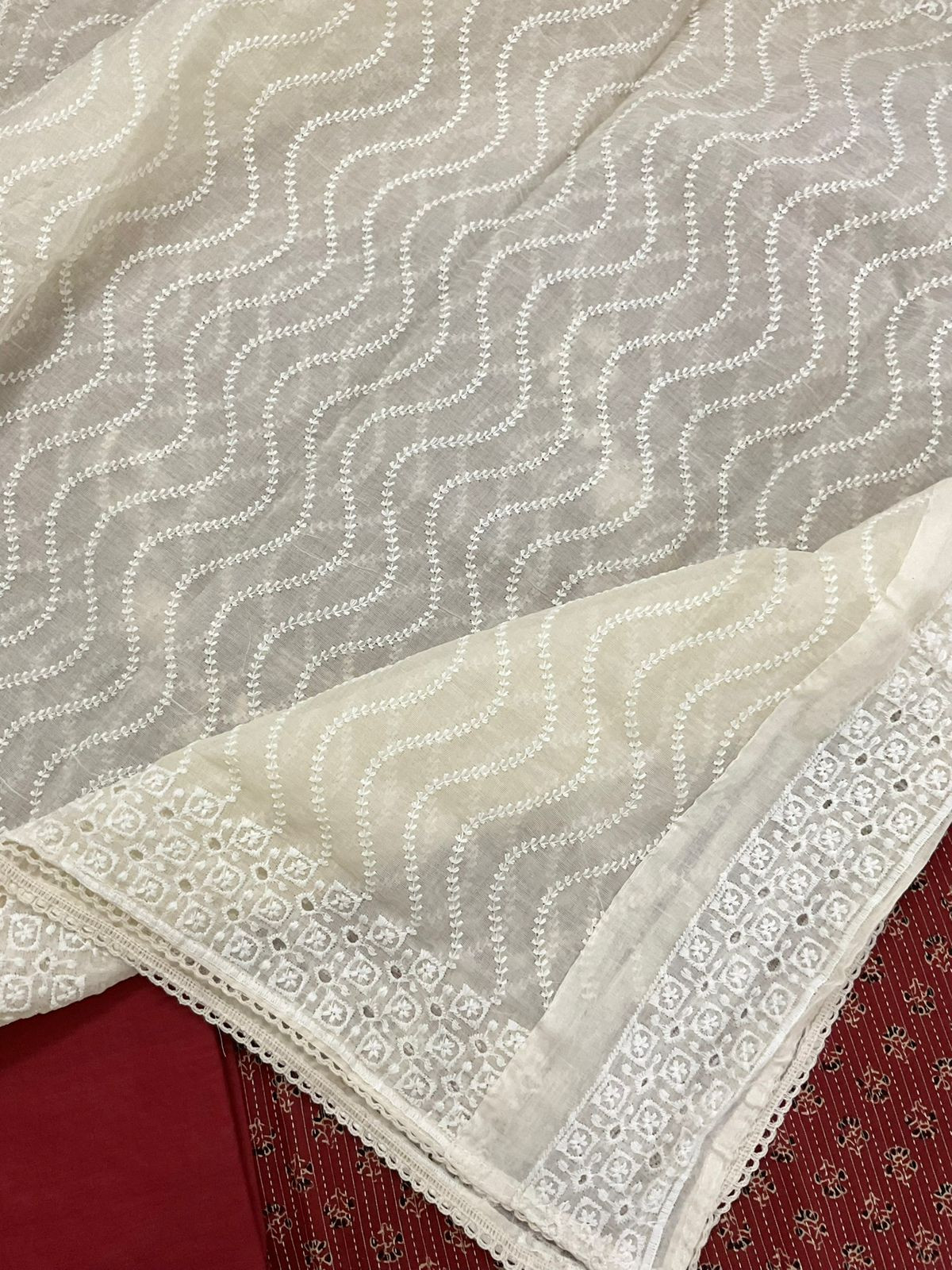 Pure Cotton Printed Embroidered Suit - Maroon