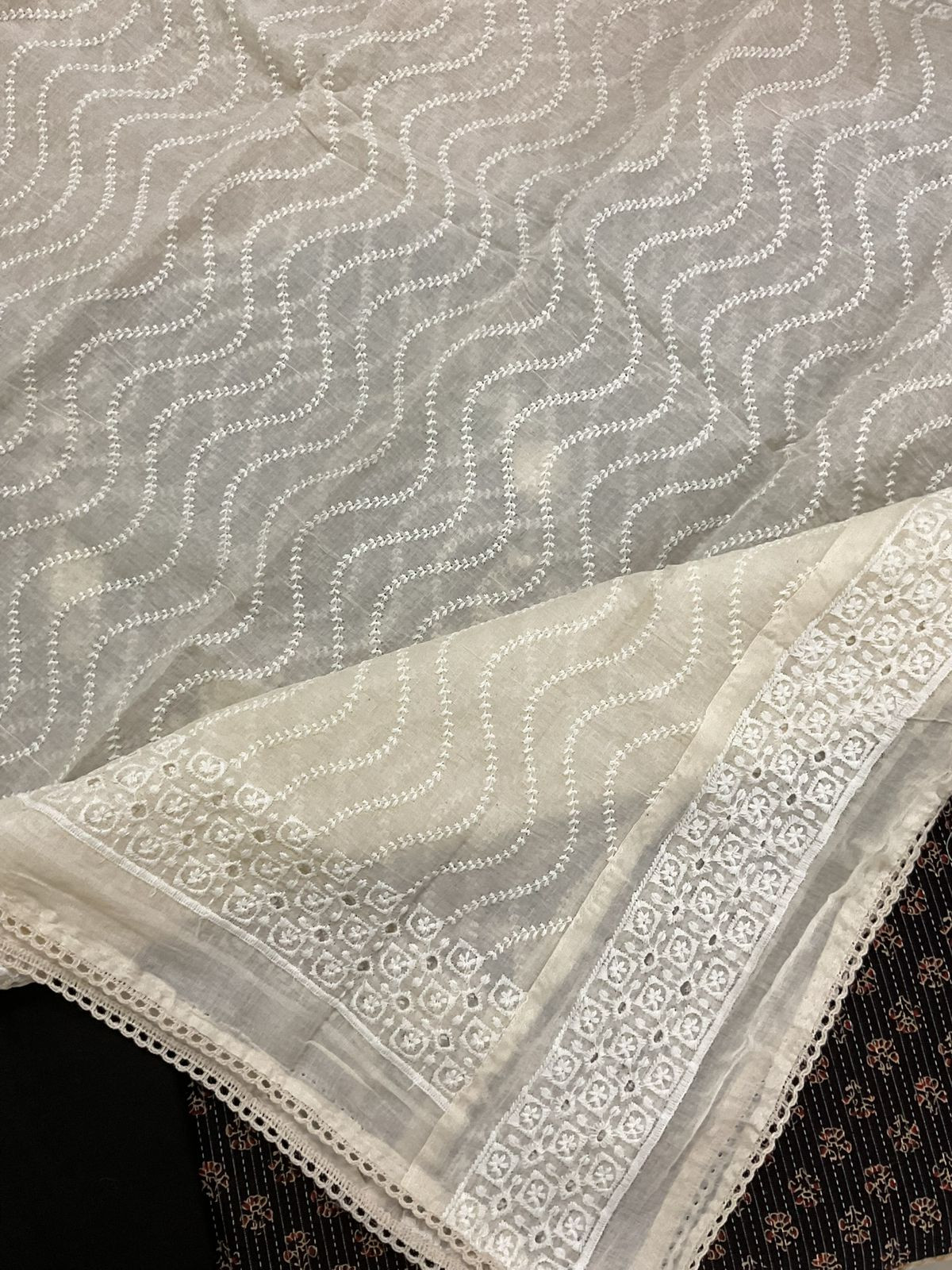 Pure Cotton Printed Embroidered Suit - Black