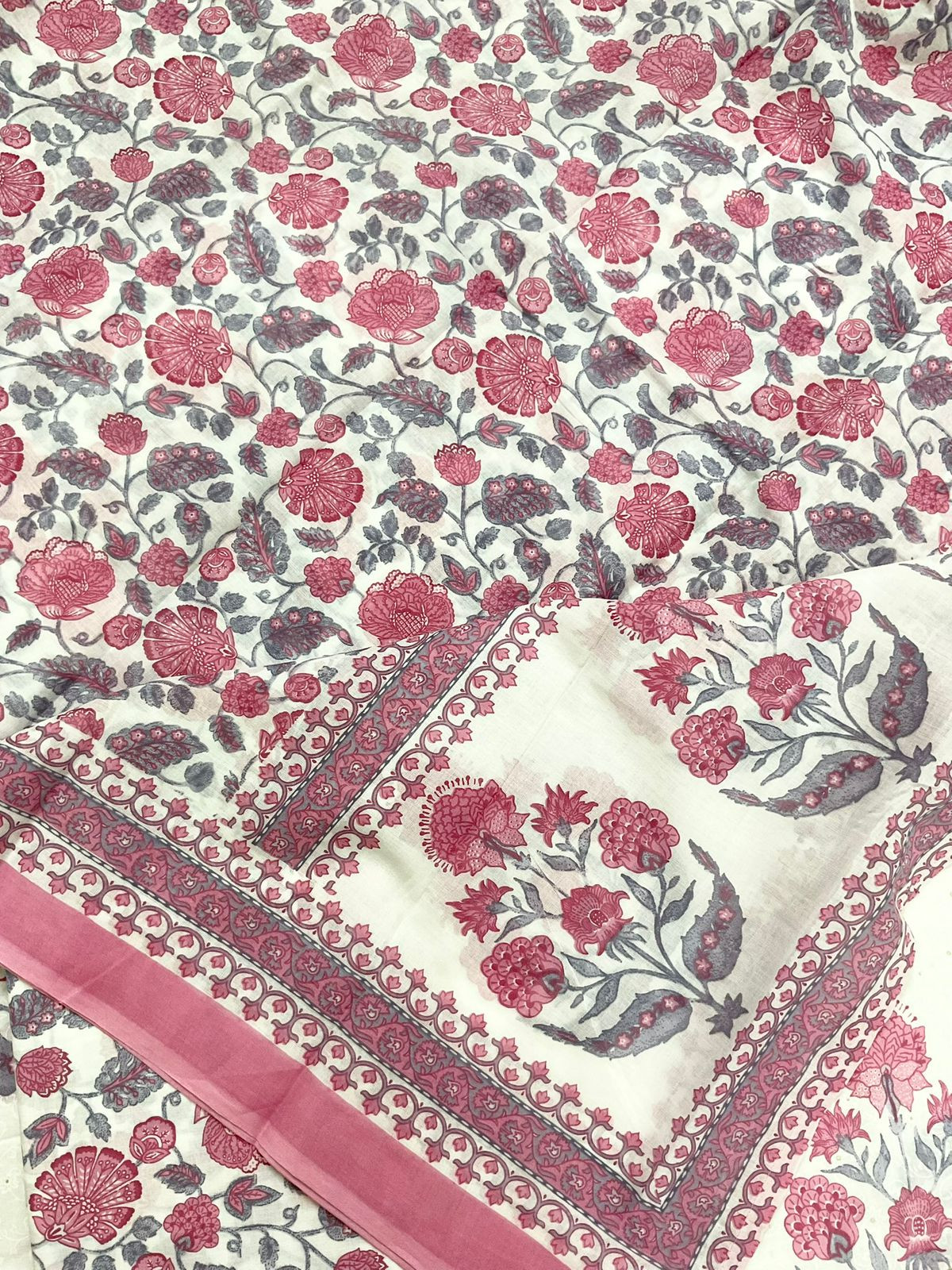 Pure Cotton Printed Embroidered Suit - White