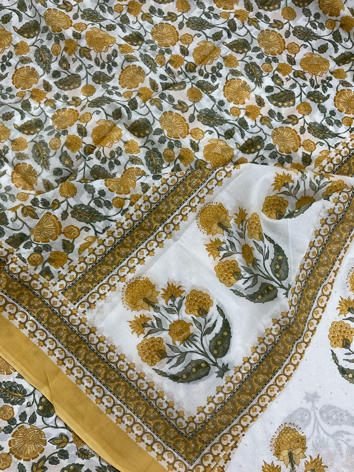 Pure Cotton Printed Embroidered Suit - White