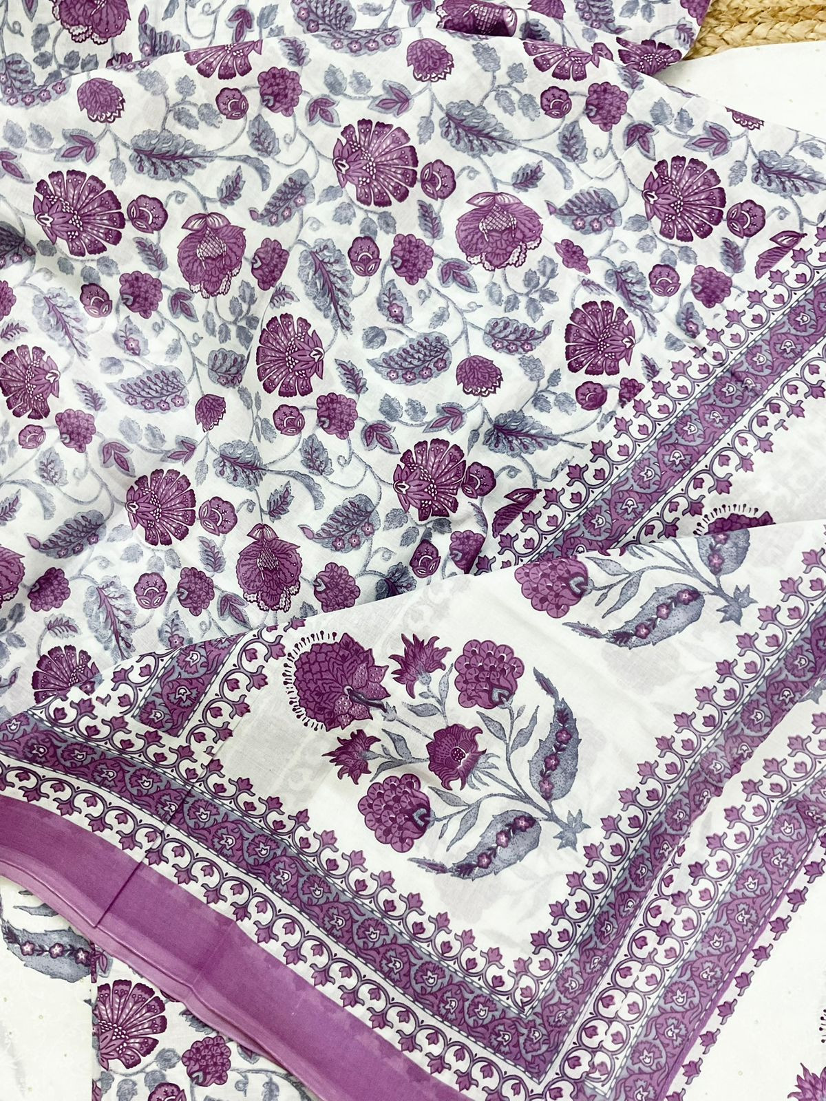 Pure Cotton Printed Embroidered Suit - White