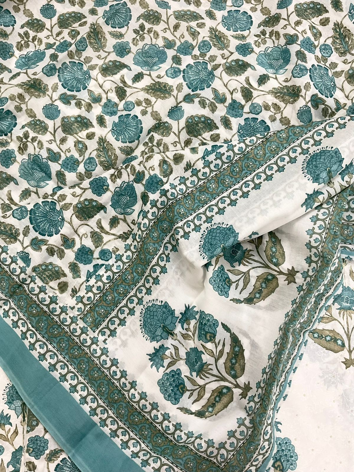 Pure Cotton Printed Embroidered Suit - White