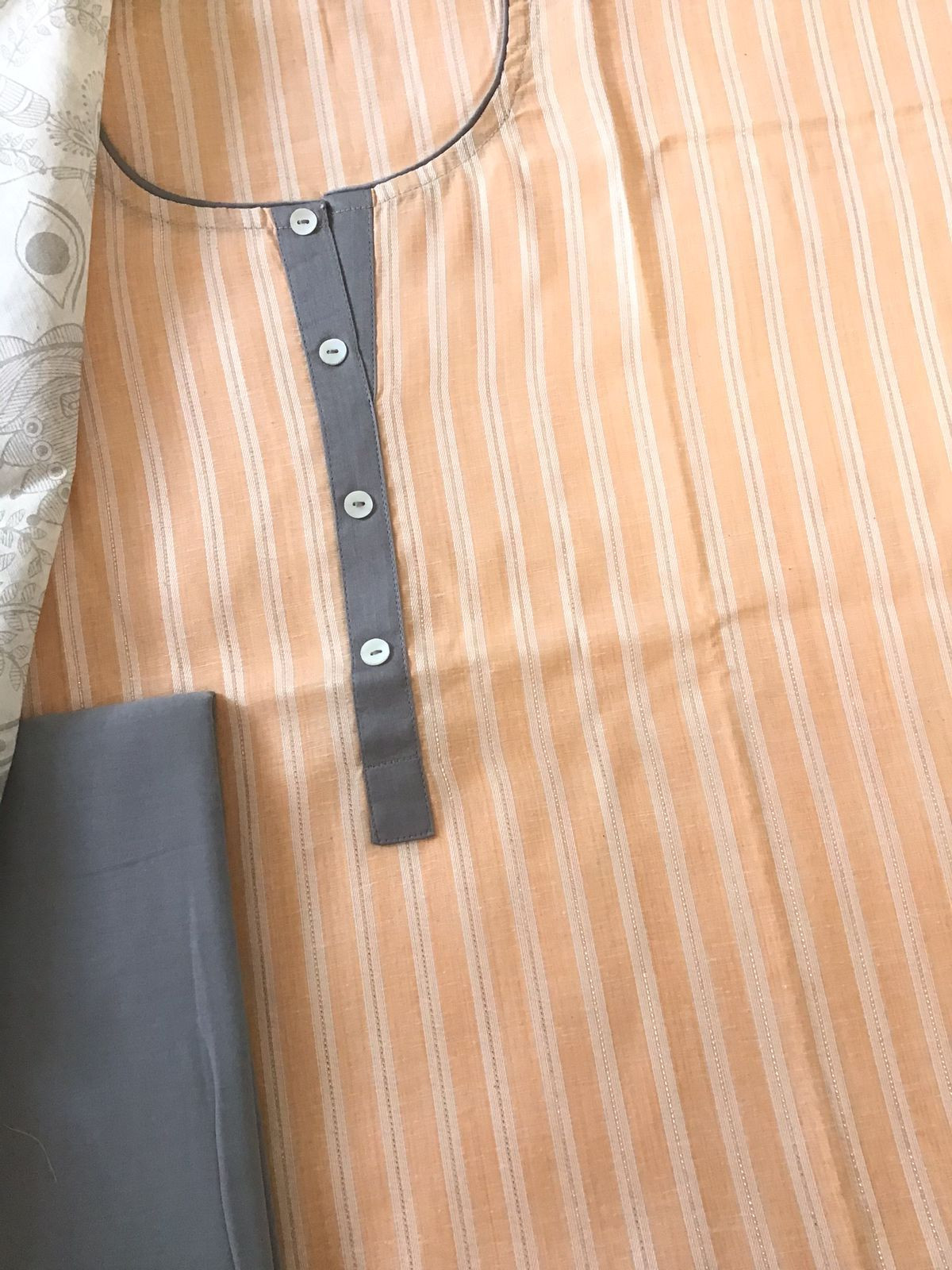 Pure Handloom Cotton Self Weaved Printed Suit - Peach