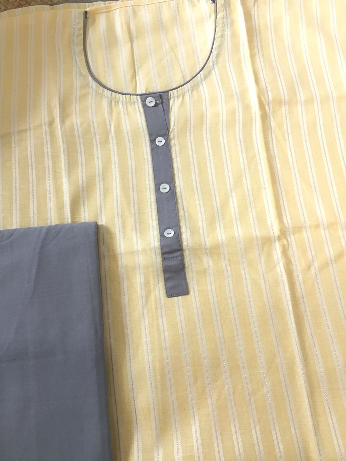 Pure Handloom Cotton Self Weaved Printed Suit - Yellow