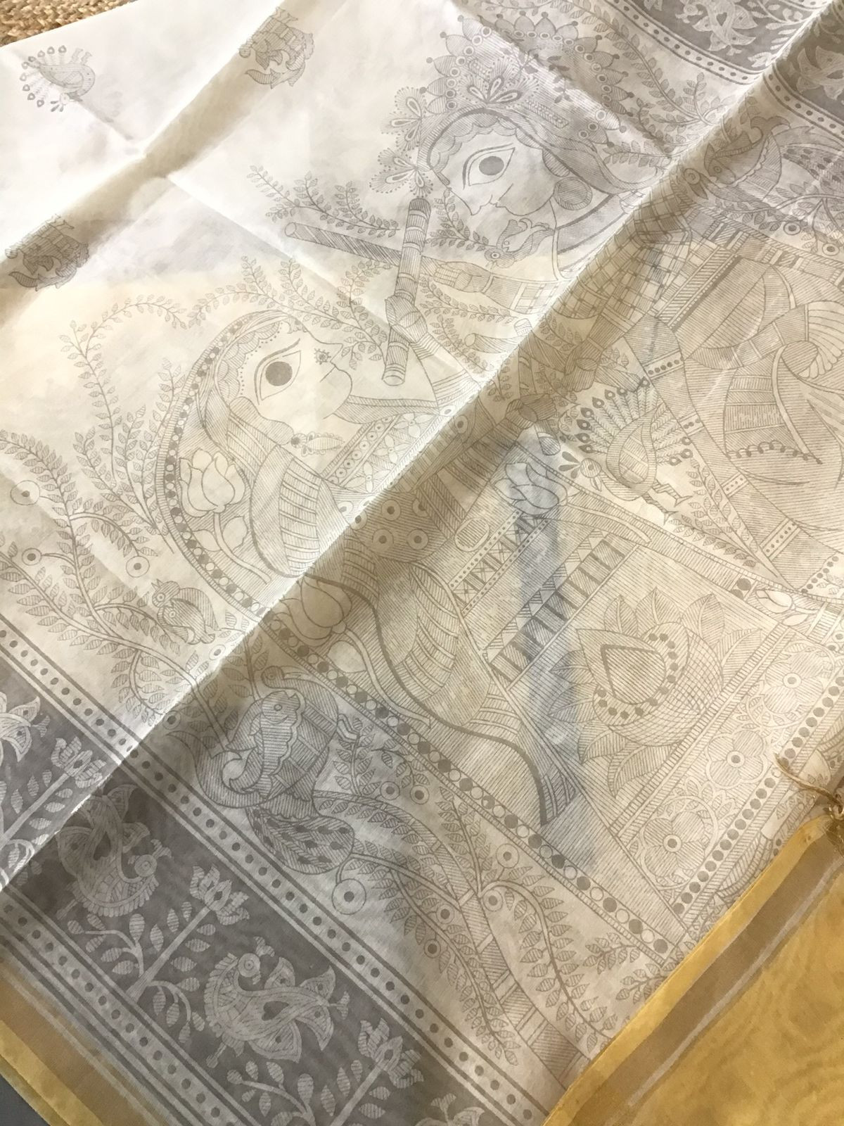 Pure Handloom Cotton Self Weaved Printed Suit - Yellow