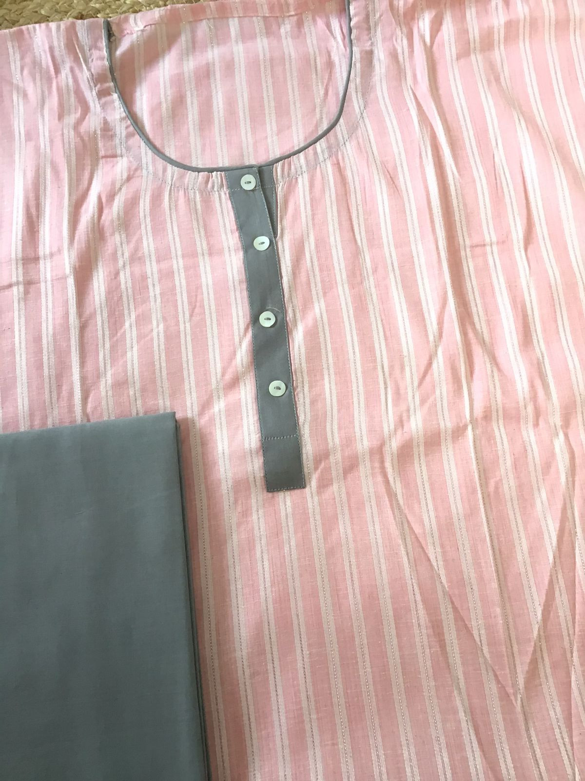 Pure Handloom Cotton Self Weaved Printed Suit - Pink