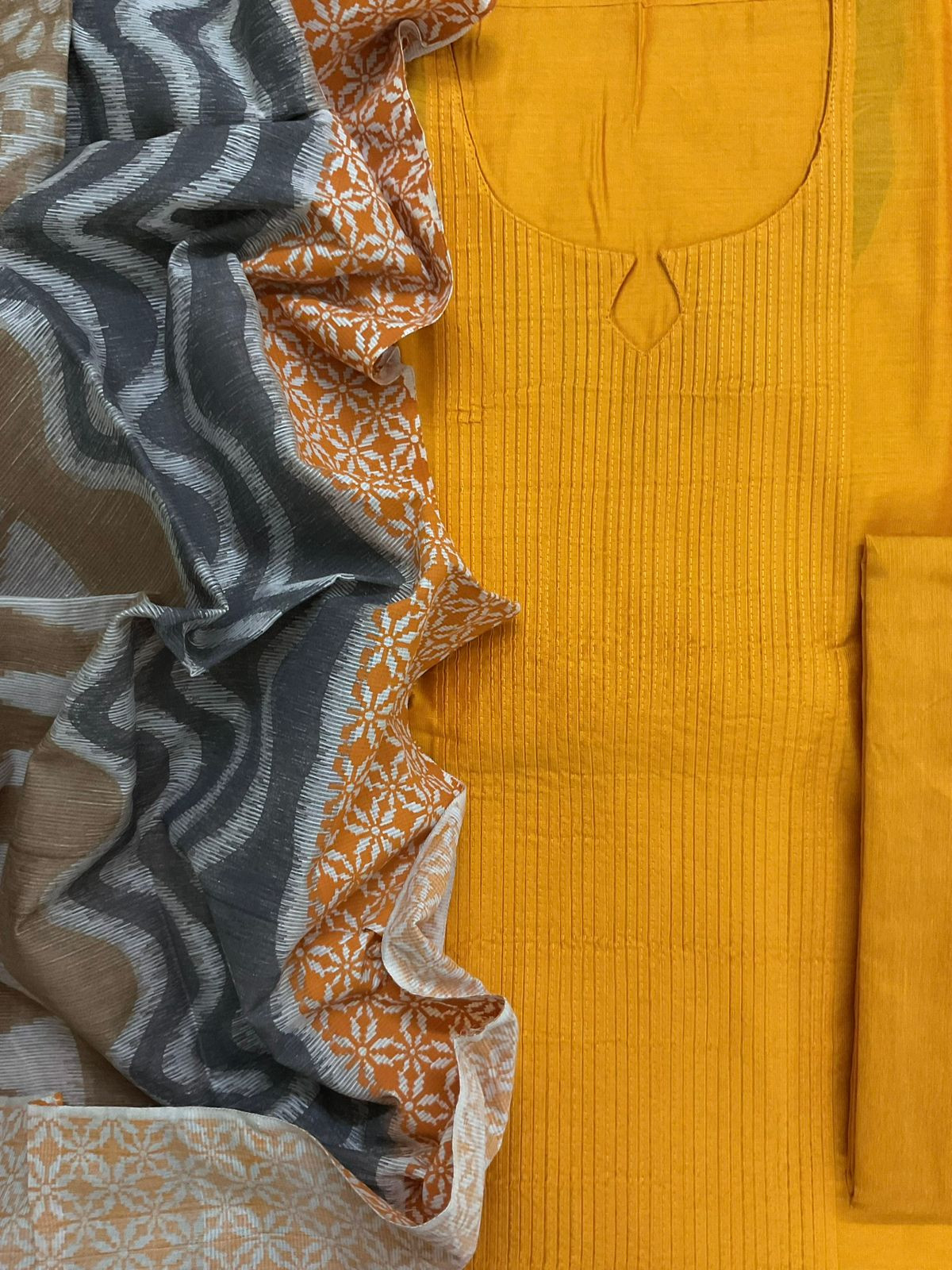 Pure Cotton Silk Printed Embroidered Suit - Yellow