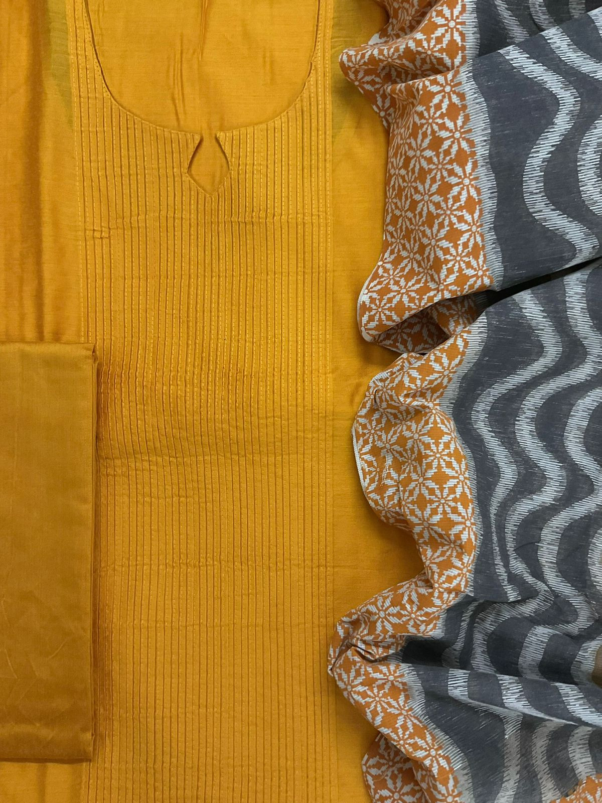 Pure Cotton Silk Printed Embroidered Suit - Yellow