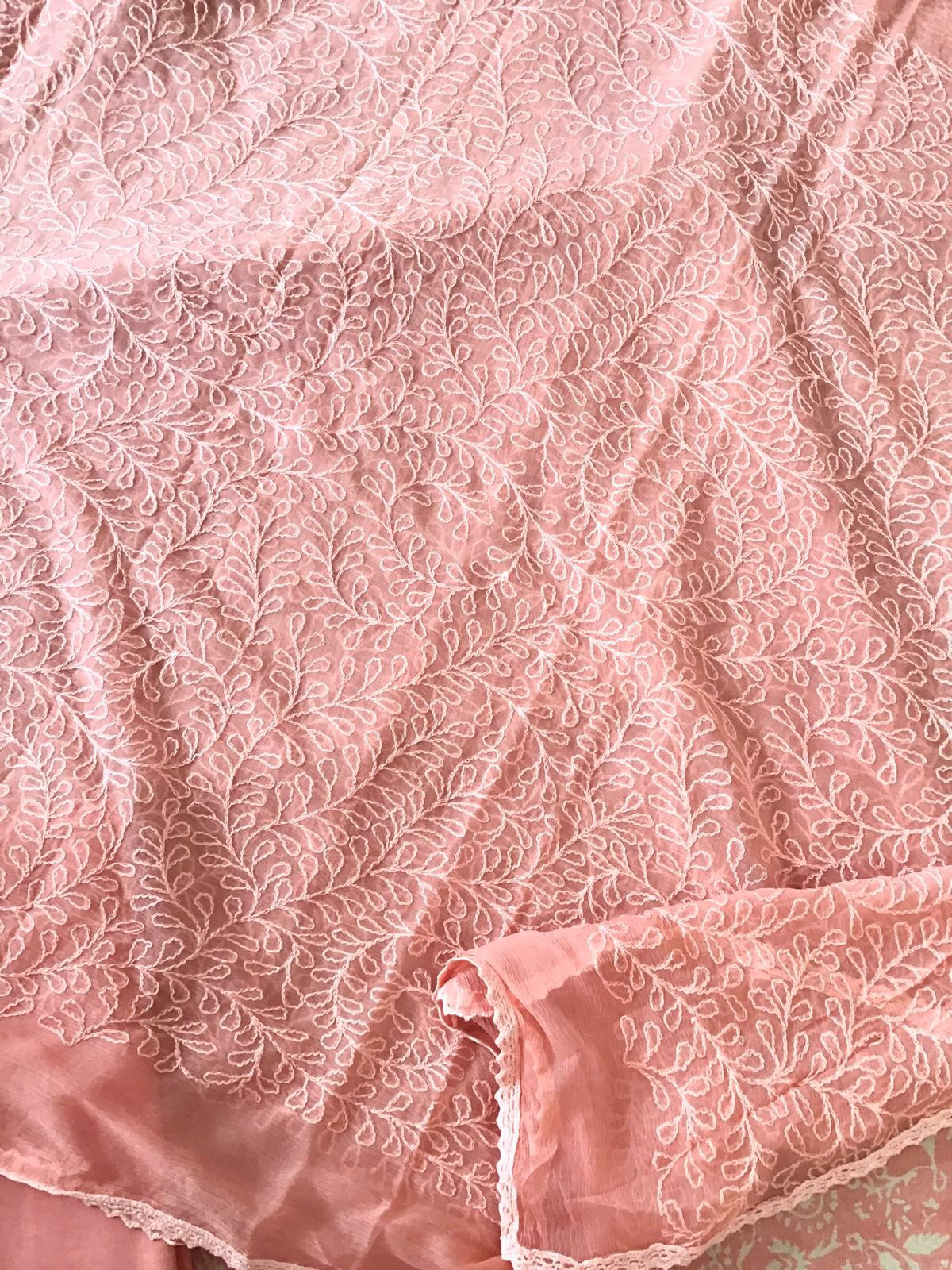 Pure Jute Cotton Silk Printed Embroidered Suit - Peach