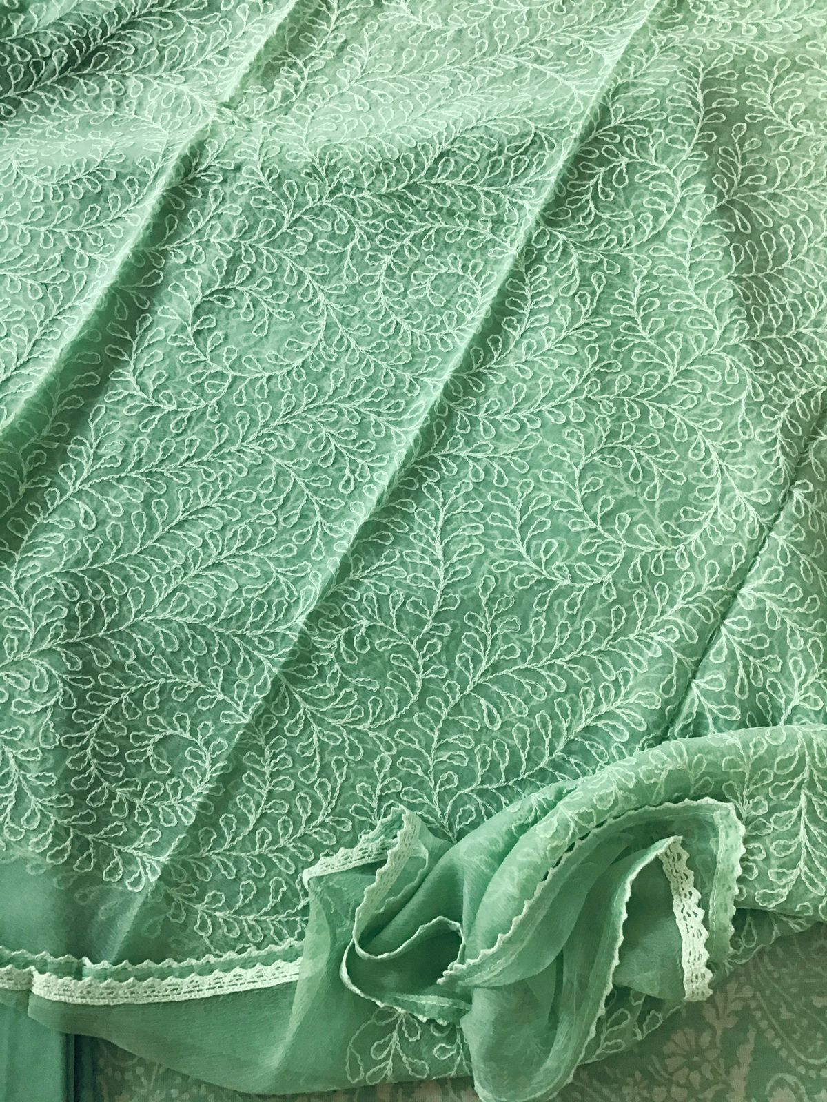 Pure Jute Cotton Silk Printed Embroidered Suit - Green