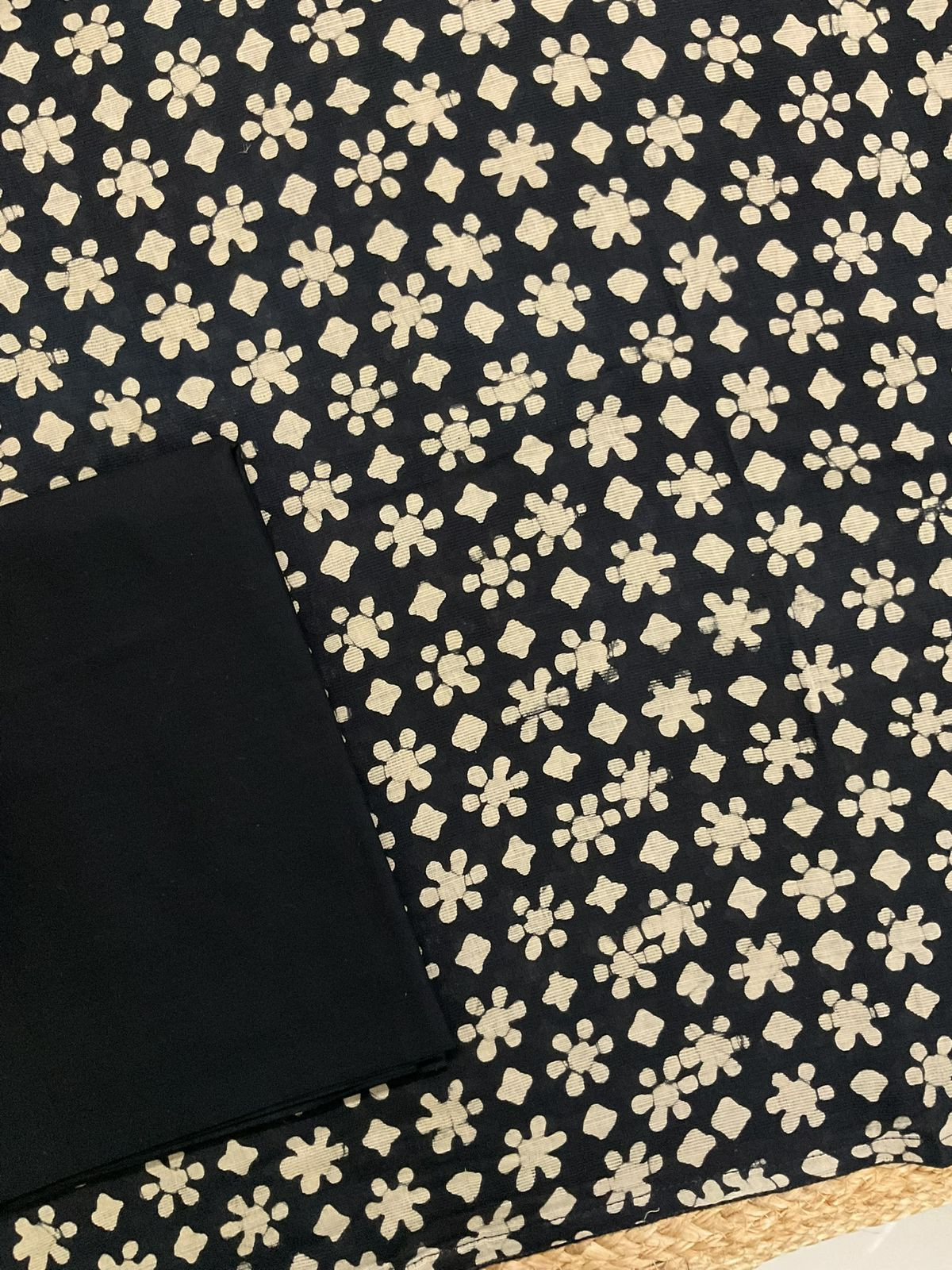 Pure Fine Jute Cotton Silk Printed Embroidered Suit - Black