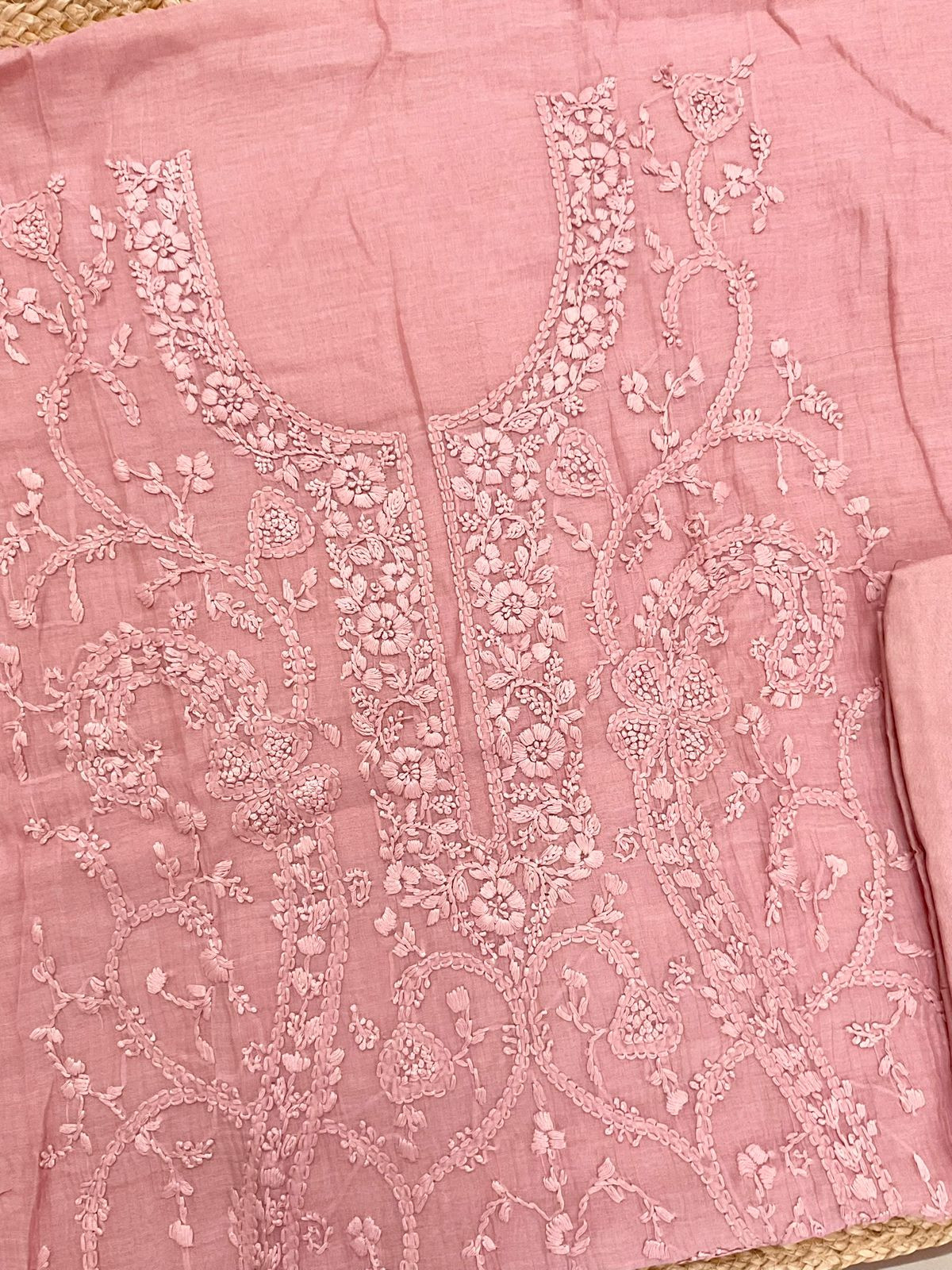 Pure Mul Chanderi Embroidered Suit - Onion Pink