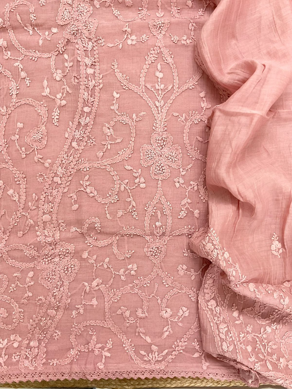 Pure Mul Chanderi Embroidered Suit - Onion Pink